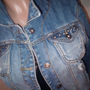 Vintage Y2k Stetson distressed studded studs denim jacket coat L